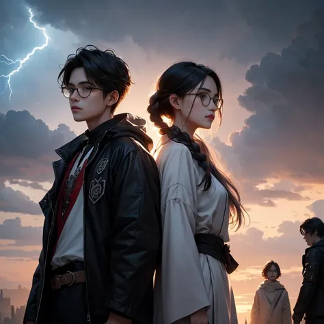 1. Scene description: - Couple Photos、Boy and girl standing back to back、（A boy with glasses and a girl in cyberpunk fashion） - ...