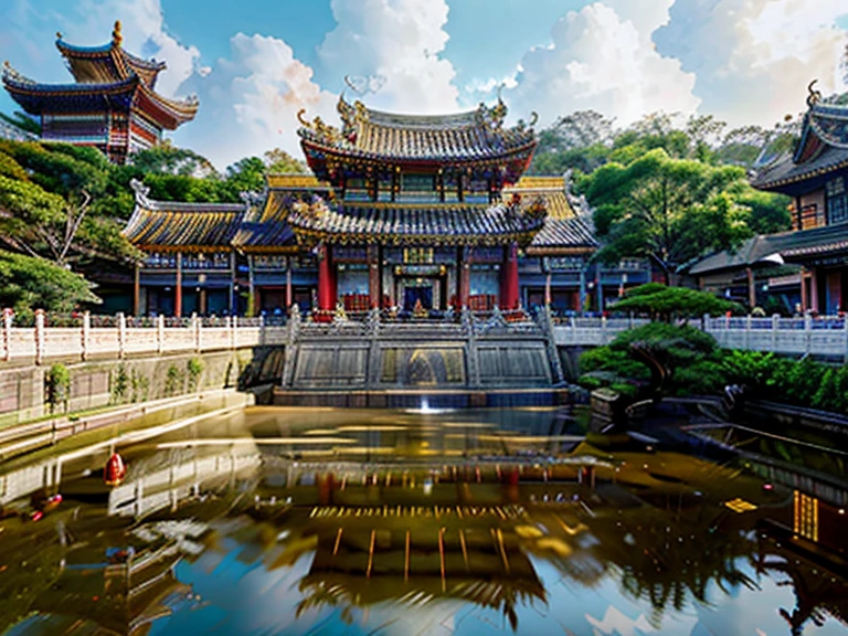 best quality, masterpiece, (((building))), photorealistic, ornate Taiwanese temple paifang, taiwanese_temple, 