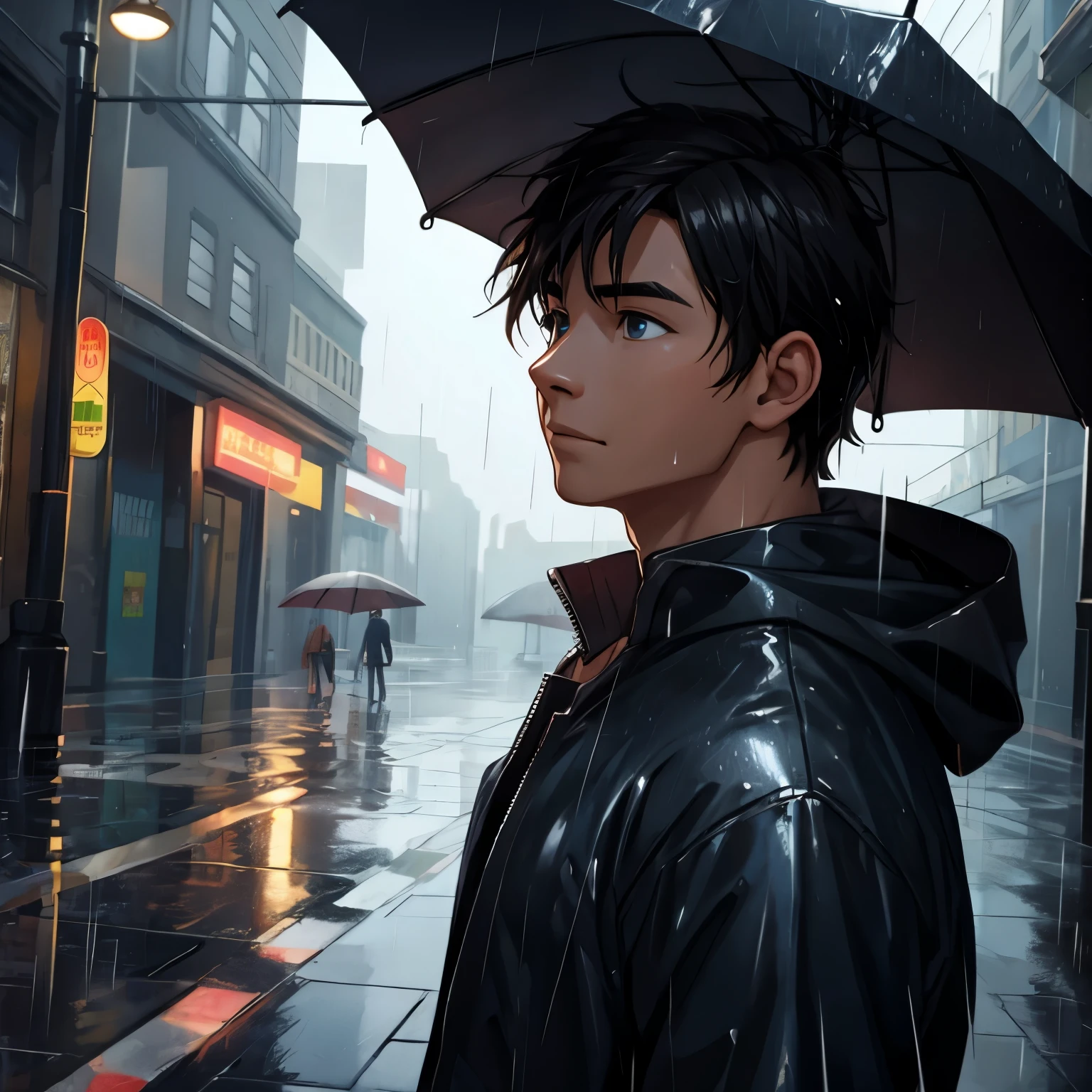 young man drenched in rain