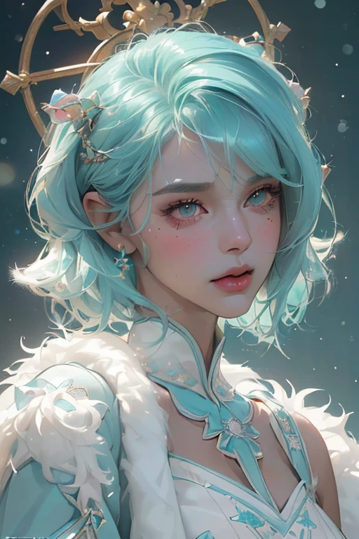 cute  Fairy,(((a bit ,tiny a bit body,a bit))),(((6 years old))),((anime Fairy  with extremely cute and beautiful Aqua hair)), (((Fairy,Fairy ears))),

((Lesbian,lily)),(((Flat Chest))),((((Aqua hair:1.35,undercut Aqua hair,short hair,Inner hair color,Ear breathing)))),(((Aqua_eye:1.3))),complicated eye,beautiful detailed eye,symmetrical eye,big eye:1.5,(((dark skin,dark_skin,lustrous skin:1.5,bright skin: 1.5,skin tanned,shiny skin,very shiny skin,Shiny body,plastic glitter skin,exaggerated shiny skin,illuminated skin))),(,Detailed body,(Detailed face)),

cute,Lewd,erotic,Bold,(((Browsing Caution))),

zettai ryouiki,Revealing clothing,show skin,(((Sexy Aqua fur coat, Aqua fur coat outfit, wearing a Ice Dress:1.3,Aqua winter coat))), ((Ice Dress,elegant Ice Dress)),(White gloves,White clothes),(((complicated outfit,complicated clothes,Embroidered costume,Glamorous costumes,Embroidered clothes,Glamorous clothing))),

(Dynamic pose:1.0),Embarrassing,(Centered,Scale to fit dimensions,Three-part method),

internal,indoor,((Cozy Gothic Room)),scenery:1.25,((complicated scenery)),((Winter decorations)),

(光沢のあるWinter decorations品),High resolution,Sharp focus,(Super detailed,Very detailed),(Photorealistic artwork:1.37),(Very detailed CG unity 8k wallpaper),(((Vibrant colors,Vibrant Themes))),(complicated),(masterpiece),(highest quality),Artistic photography,(Photography by sldr),(complicated background),perfectly rendered face,Perfect facial details,Realistic Face,Photorealistic,Analog Style,((complicated detail)),(((realism))),