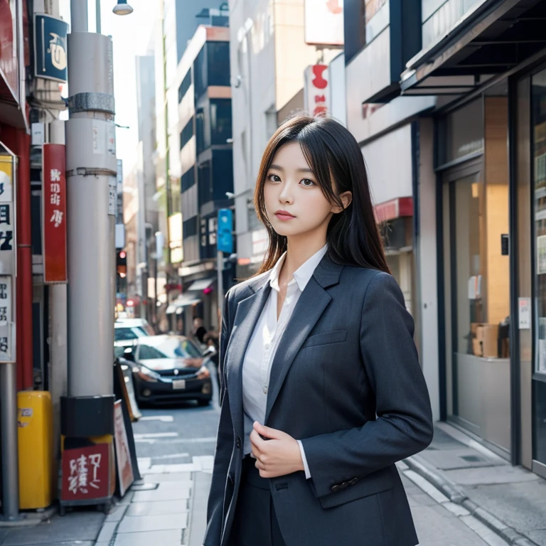 beautiful japanese woman，suit，office Street