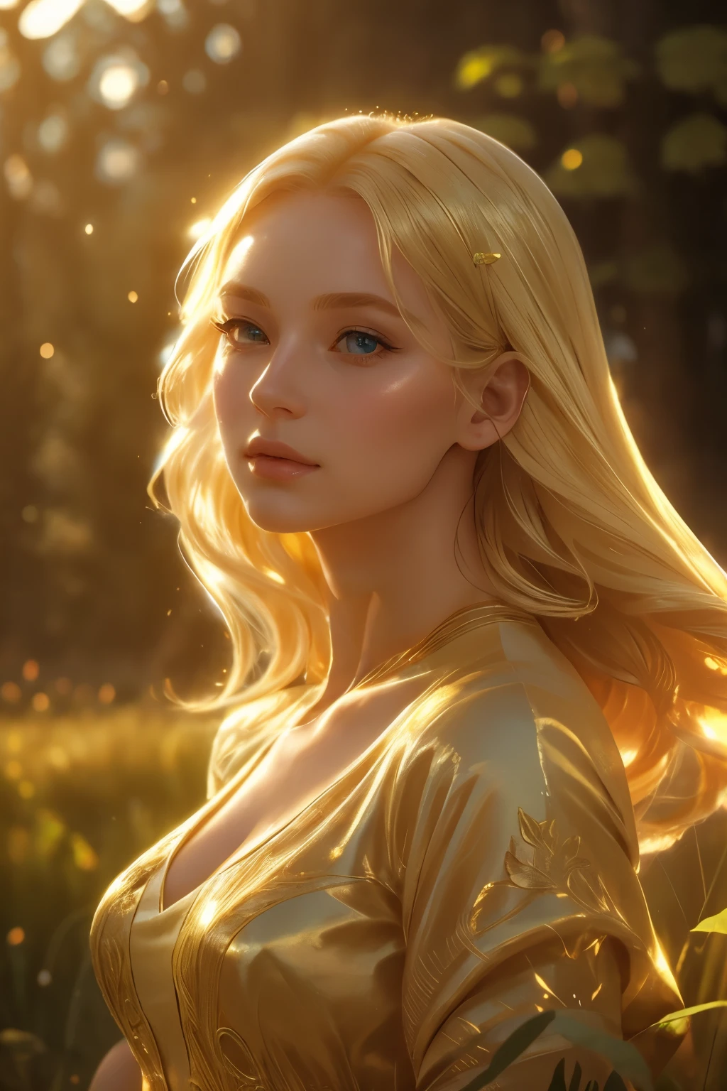 a beautiful blonde woman, detailed eyes, detailed lips, extremely detailed face, long eyelashes, elegant dress, graceful pose, sunlight, serene meadow, lush greenery, golden hour, warm color palette, cinematic lighting, photorealistic, 8k, high resolution, masterpiece, digital art
