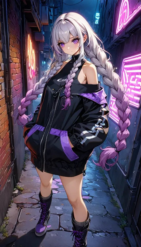 (((8k wallpaper，Extremely detailed CG :1.2, masterpiece, High resolution:1.2, Top quality:1.2))), (( A girl, yinji, purple hair,...