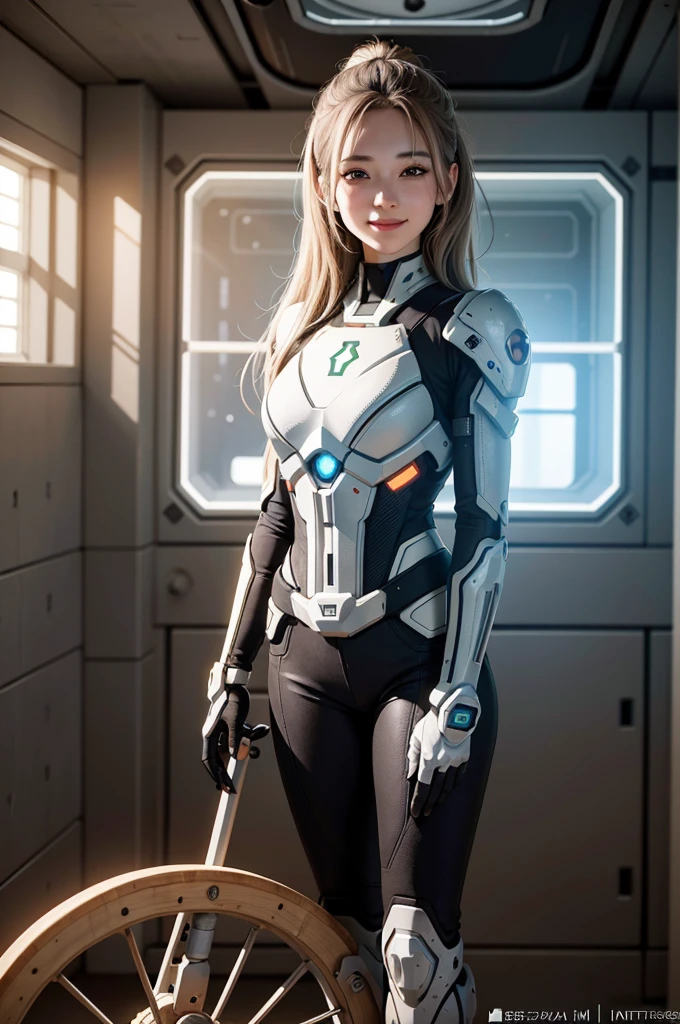 a beautiful portrait [girl | Miss]  Written by Junko Ejima《halo》Green Mark IV armor in，Holding a BR55 battle rifle in a futuristic space station,  thinning hair, Compared, texture, realism, high quality, Film Grain, Fuji XT3, Crazy details, Wheels within wheels details, Ultra Detailed, Soft movie lighting, Adobe Lightroom, Photography Lab, Wheels within wheels, Very detailed, Soft colors, Crazy details, Wheels within wheels details, Ultra Detailed, Soft movie lighting, Adobe Lightroom, Photography Lab, Wheels within wheels, Very detailed, Soft colors, masterpiece, (close up portrait of a smiling girl) , (Backlight), (Wheels within wheels, Octane Rendering, Very detailed, 8K, HDR, Ultra HD, high quality, professional, Unreal Engine,Popular on artstation), lens flare, In the shade
