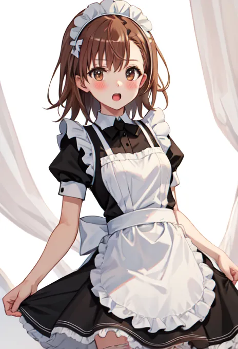 best quality, masterpiece, highres, solo, (misaka_mikoto_bluearchive:1.10), 1girl, enmaided, blush, maid headdress, maid apron, ...