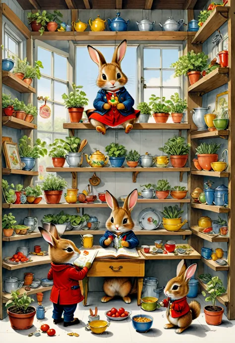 Rabbit Ears, by Richard Scarry, (masterpiece, best quality, Professional, perfect composition, very aesthetic, absurdres, ultra-...