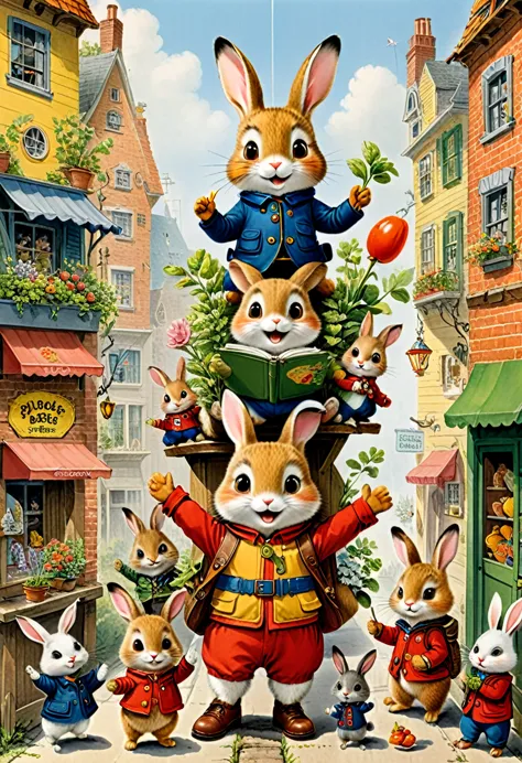 Rabbit Ears, by Richard Scarry, (masterpiece, best quality, Professional, perfect composition, very aesthetic, absurdres, ultra-...