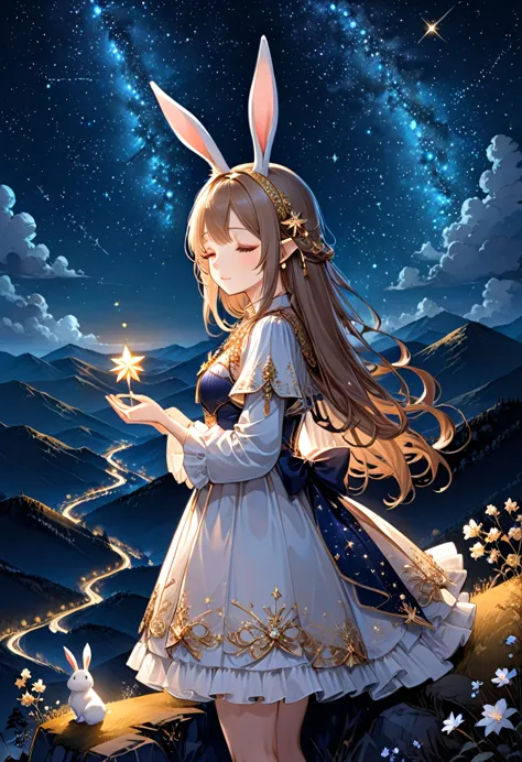 At night, the rabbit eared girl stood on the mountaintop, facing the brilliant starry sky. She closed her eyes and made a wish. ...