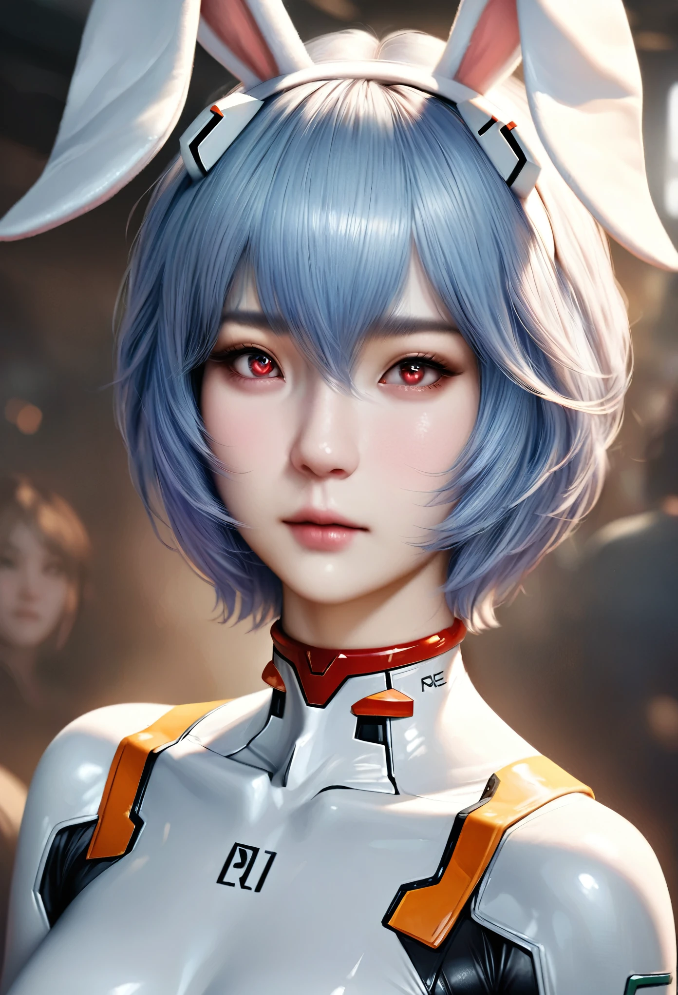 animetoreal,soft light, masterpiece, best quality,high quality,delicate face, realistic,photorealistic,1girl,(rabbit_ears,furry,delicate), upper body,
Ayanami Rei,white bodysuit,red eyes,pilot suit,short hair,blue hair,bangs,interface headset,turtleneck,hair between eyes