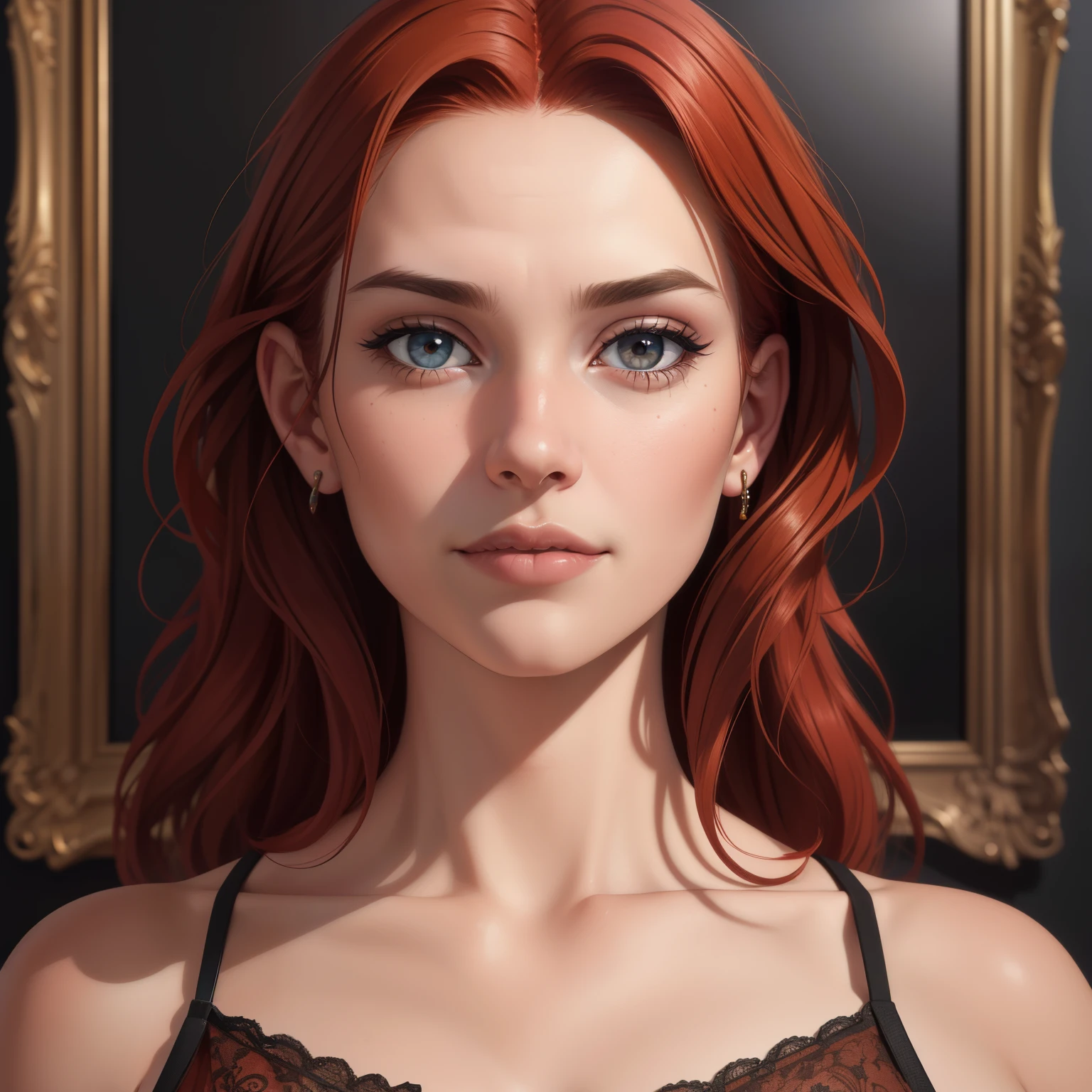 Hyperrealistic art portrait, pretty woman, red hair, perfect face, Extremely high-resolution details, photographic, realism pushed to extreme, fine texture, incredibly lifelike, sharp, extreme detailed, HD, HDR, masterpiece, 8k, fine art, oil painting, best quality, best resolution, vivid colors, detailed, sharp, HD, HDR, best quality, best resolution