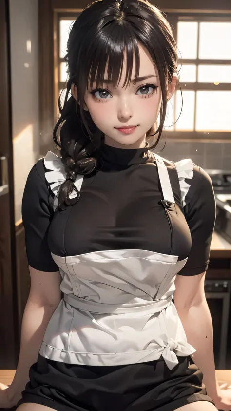 apron,sweat,(random sex pose:1.2),(random hairstyle),(thin type:1.5),(large breasts),(highest image quality,(8k), ultra-realisti...