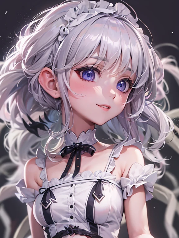 fantasy anime, cinematic, high-definition computer graphics, dynamic view, full body, best framing, HD12K quality, she is a cute albino arachne, gray hair, bob cut, small breasts, waist over tarantula body, dressed as a maid domestic, with a kind smile, using a duster,