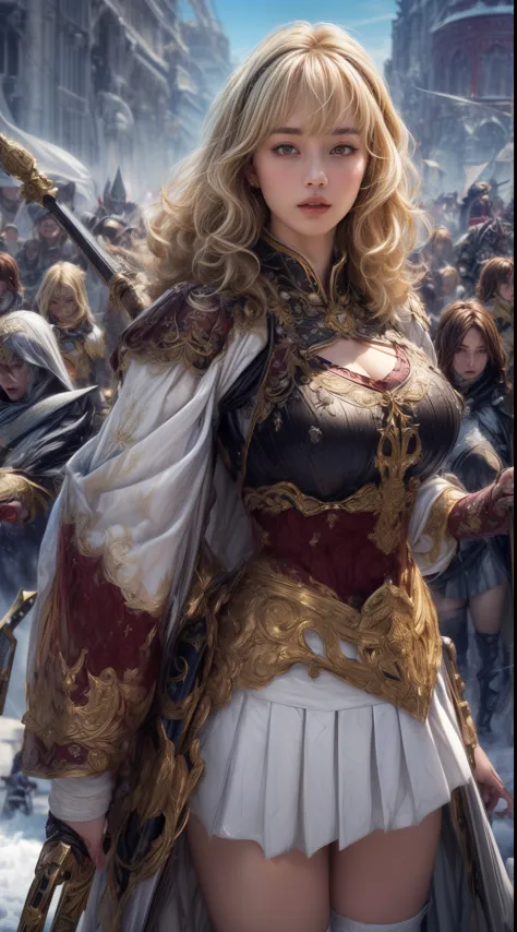 Very beautiful woman、Slender women、(Detailed face)、Realistic Skin、((holy knight)), ((Pearl White Armor))、((((Black armor with ve...