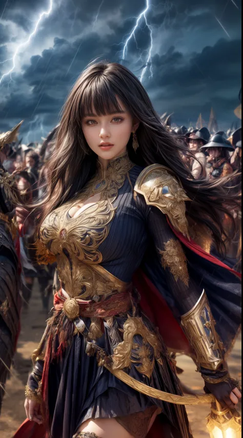 Cowboy Shot、Very beautiful woman、Slender women、(Detailed face)、Realistic Skin、((Demon Knight)), (Black Armor)、((((Black armor wi...