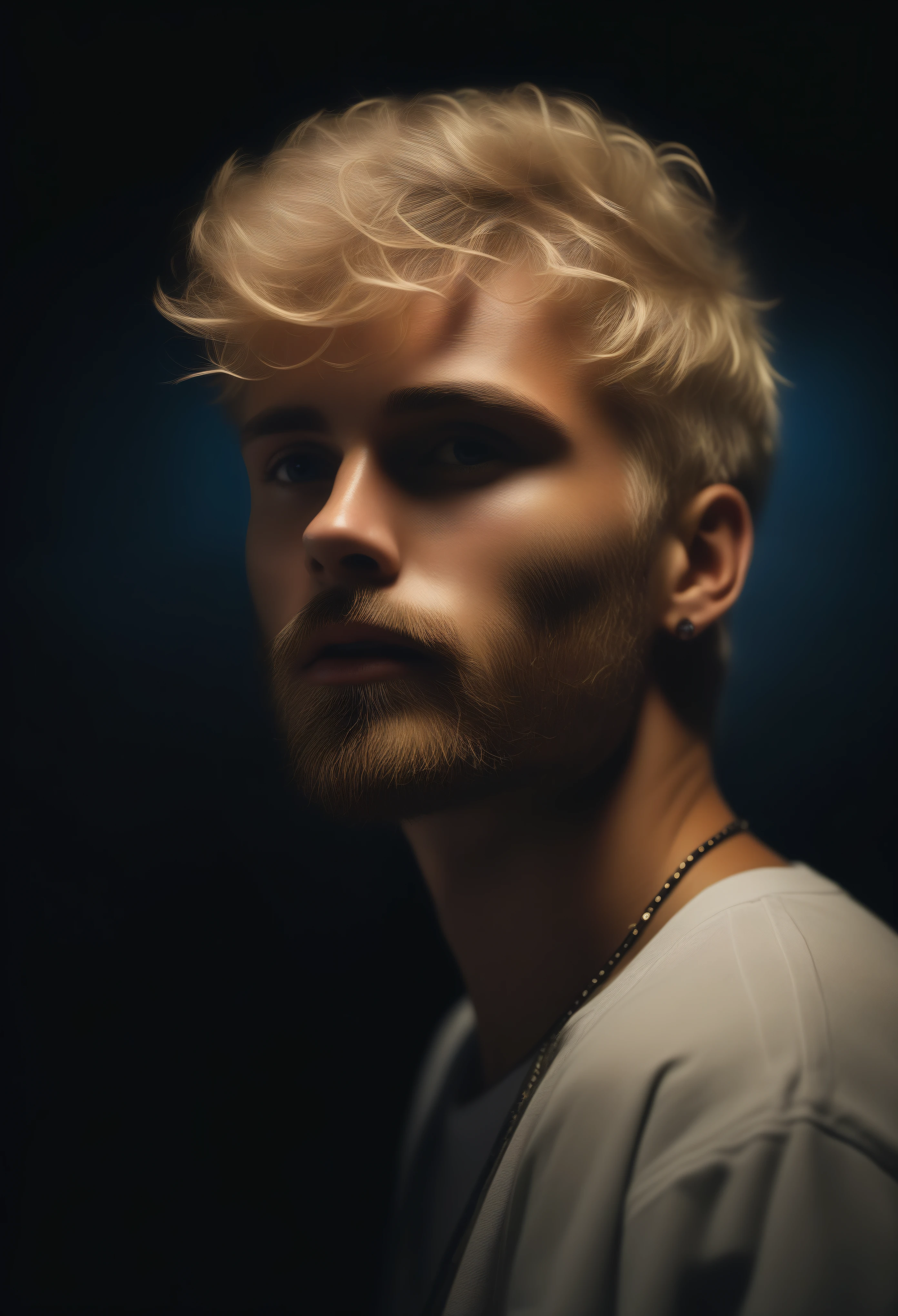 A man with blonde hair and a beard in a white shirt - SeaArt AI