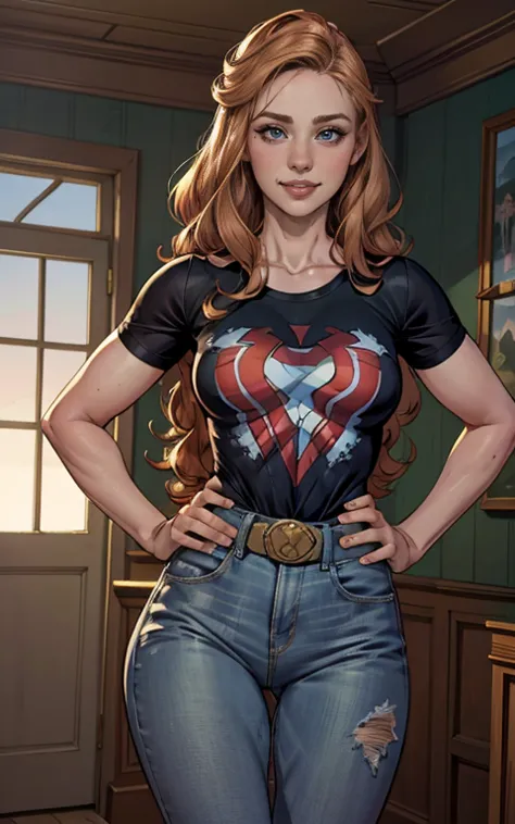  junto com o demolidor personagem das HQs da Marvel  de 35 anos, Jennifer Connelly very long to the waist and half curly with ba...