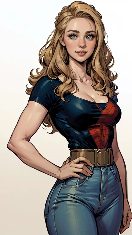 junto com o demolidor personagem das HQs da Marvel  de 35 anos, Jennifer Connelly very long to the waist and half curly with ba...