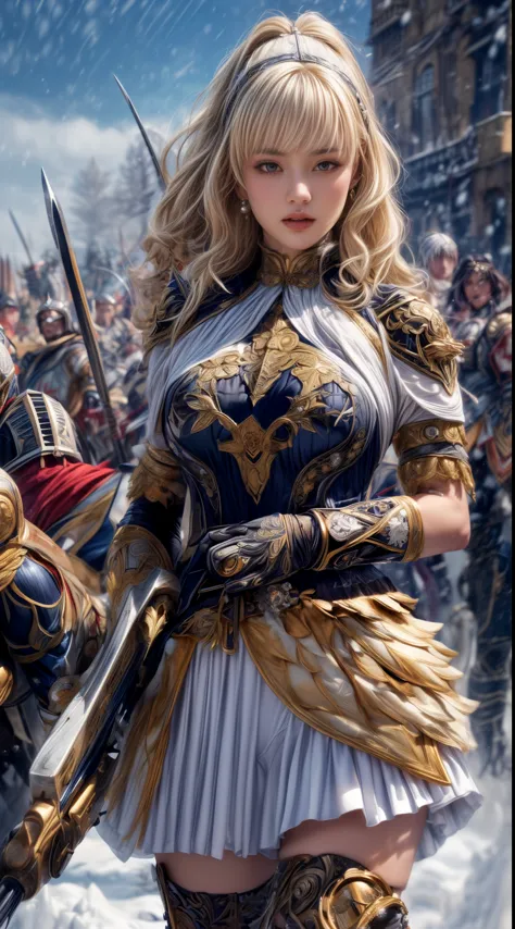 Very beautiful woman、Slender women、(Detailed face)、Realistic Skin、((holy knight)), ((Pearl White Armor))、((((Black armor with ve...