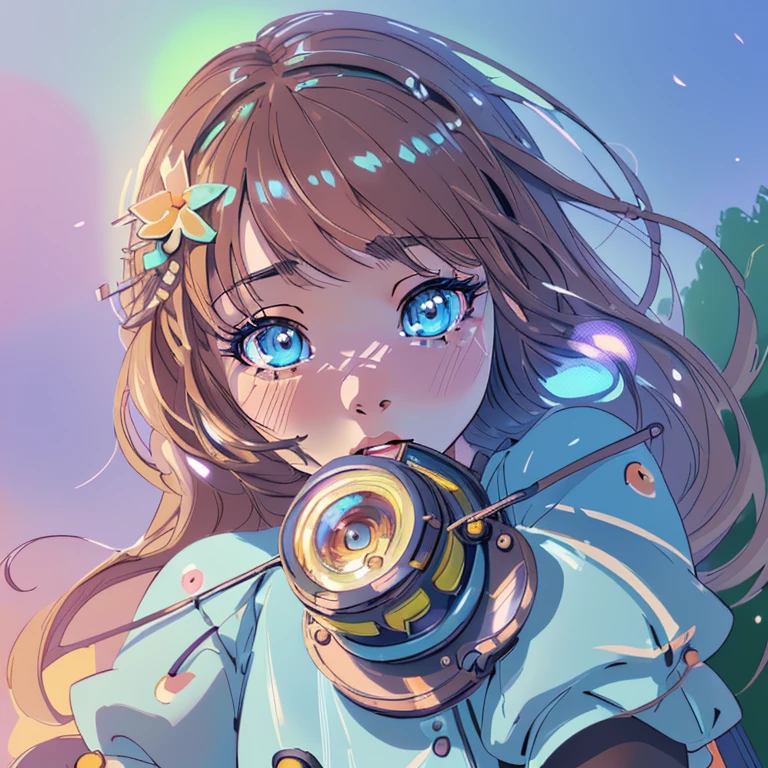 cute chibi girl, 1girl, beautiful detailed eyes, beautiful detailed lips, extremely detailed face, long eyelashes, adorable expression, anime style, colorful fantasy landscape, vibrant colors, magical elements, glowing lights, intricate details, digital painting, (best quality,4k,8k,highres,masterpiece:1.2),ultra-detailed,(realistic,photorealistic,photo-realistic:1.37)