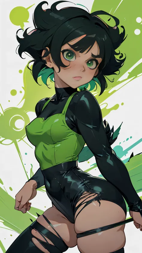 Buttercup from Powerpuff Girls as a Violent Mature Themed Action Anime, bloody battle damage and wear, ecchi Damaged and Ripped ...