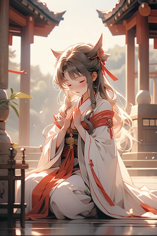 shrine,Prayer,Close your eyes,Shrine maiden,Joining hands in prayer,cute,girl