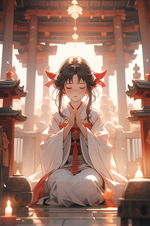 shrine,Prayer,Close your eyes,Shrine maiden,Joining hands in prayer,cute,girl