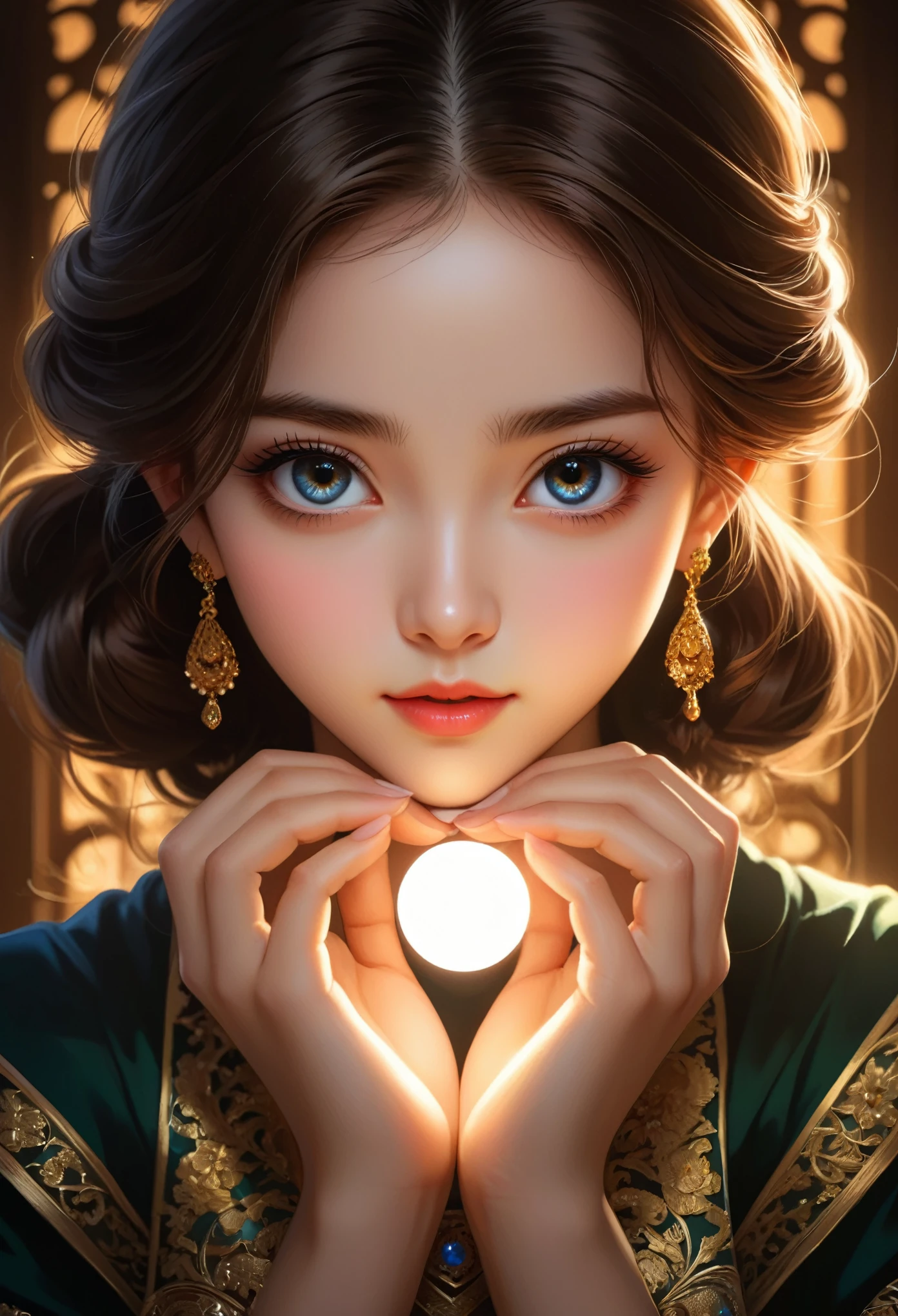 beautiful, masterpiece, best quality, ((beautiful eyes), (Delicate face)), Body, cartoon, 1 Girl, same,, Portrait shooting, Looking at the audience, Intricate details,, ((Strong contrast between light and dark)),, (5 fingers, Beautiful hand shape, 1.5)),