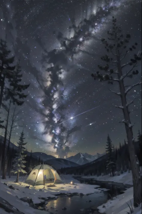 ((best quality, masterpiece, absurbres, super-resolution)), camping, starry night, surrounded by nature