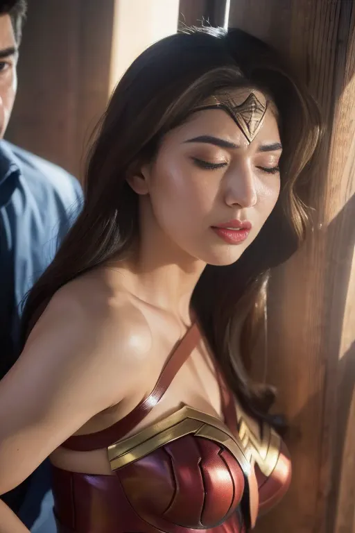 私はwonder womanです、完璧なwonder womanの衣装,押しdefeated,defeated,a man mounts me,face grabbed、hug from the front,hugged,being strangled,y...