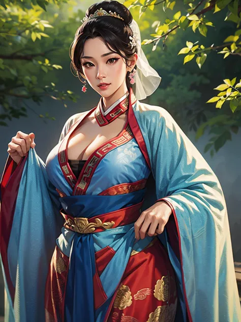 beautiful chinese traditional dress, adult women, Realistic and detailed description, very beautiful woman, korean, Beautiful ou...