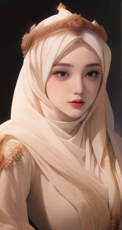 1girl,hijab,arabian queen,luxury cloth,detailed face,beautiful eyes,beautiful lips,long eyelashes,ornate jewelry,intricate headp...