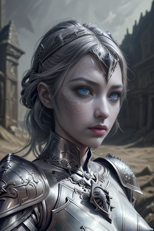 1girl in armor, beautiful detailed eyes, beautiful detailed lips, extremely detailed face and eyes, long eyelashes, armor with metallic textures, intricate armor design, medieval fantasy, cinematic lighting, dramatic shadows, muted color palette, chiaroscuro effects, atmospheric, majestic, heroic, powerful, cinematic, hyper-realistic, 8k, best quality, masterpiece
