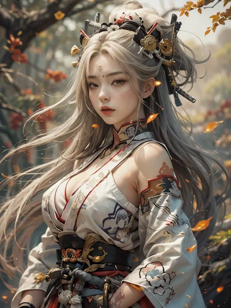 Zerg Queen Beautiful Girl: Ranlinger, 18 years old, (Japanese samurai Gir:1.6), Messy Hair, oil, Romanticism painting, beautiful...