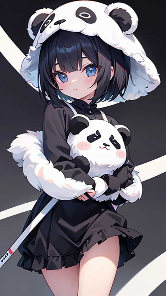 Masterpiece, best quality, high quality, ultra detailed, master-piece, hyper quality, hyper detailed, perfect drawing, Black bob hair with curled ends、short-hair、Kawaii Girl、cute panda costume