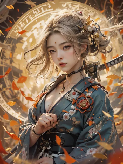 Zerg Queen Beautiful Girl: Ranlinger, 18 years old, (Japanese samurai Gir:1.6), Messy Hair, oil, Romanticism painting, beautiful...