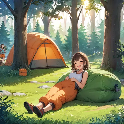 highest quality, masterpiece, Ultra-high definition portraits, Highly detailed background, anime character, A lively camp scene,...