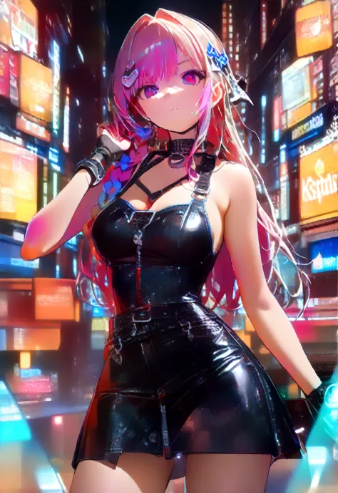 8K resolution, (highest quality), (masterpiece), 1girl,sakamata chloe,hololive , cyberpunk style in black, white, grey and neon ...