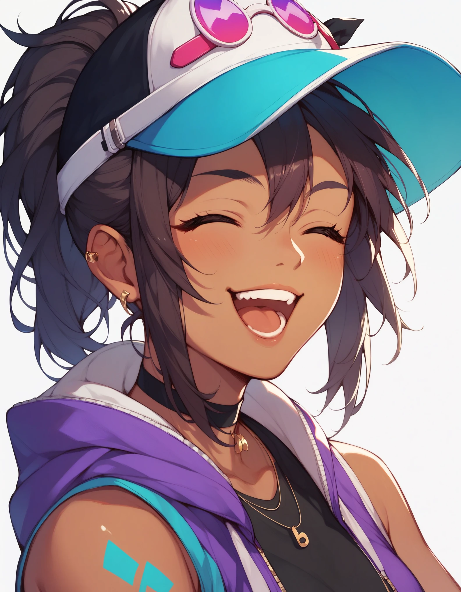 score_9, score_8_up, score_7_up, score_6_up, score_5_up, score_4_up kitsurubami, dark-skinned female, hat,
1girl, solo, closed eyes, happy, dj