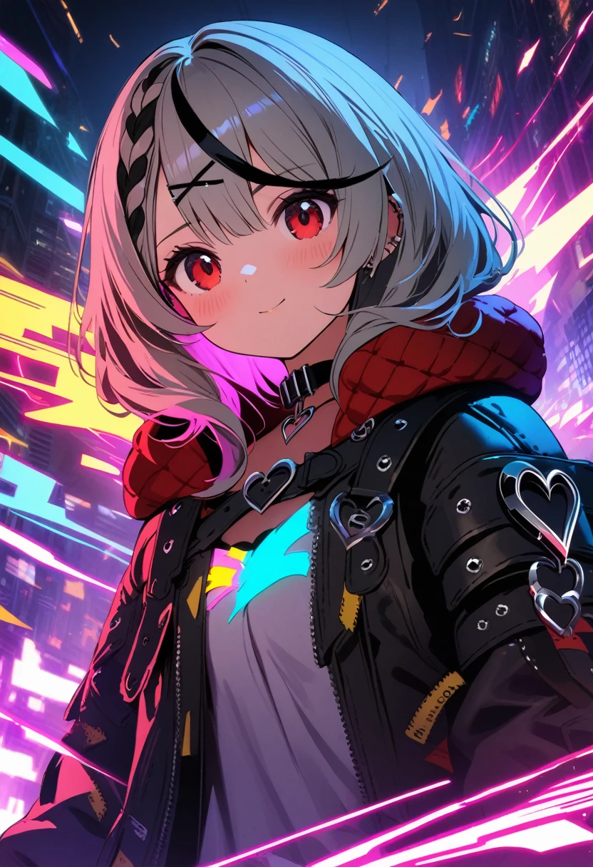 8K resolution, (highest quality), (masterpiece), 1girl,sakamata chloe,hololive , cyberpunk style in black, white, grey and neon colors, energy-filled illustrations with dynamic brushstrokes in the style of a storybook illustration