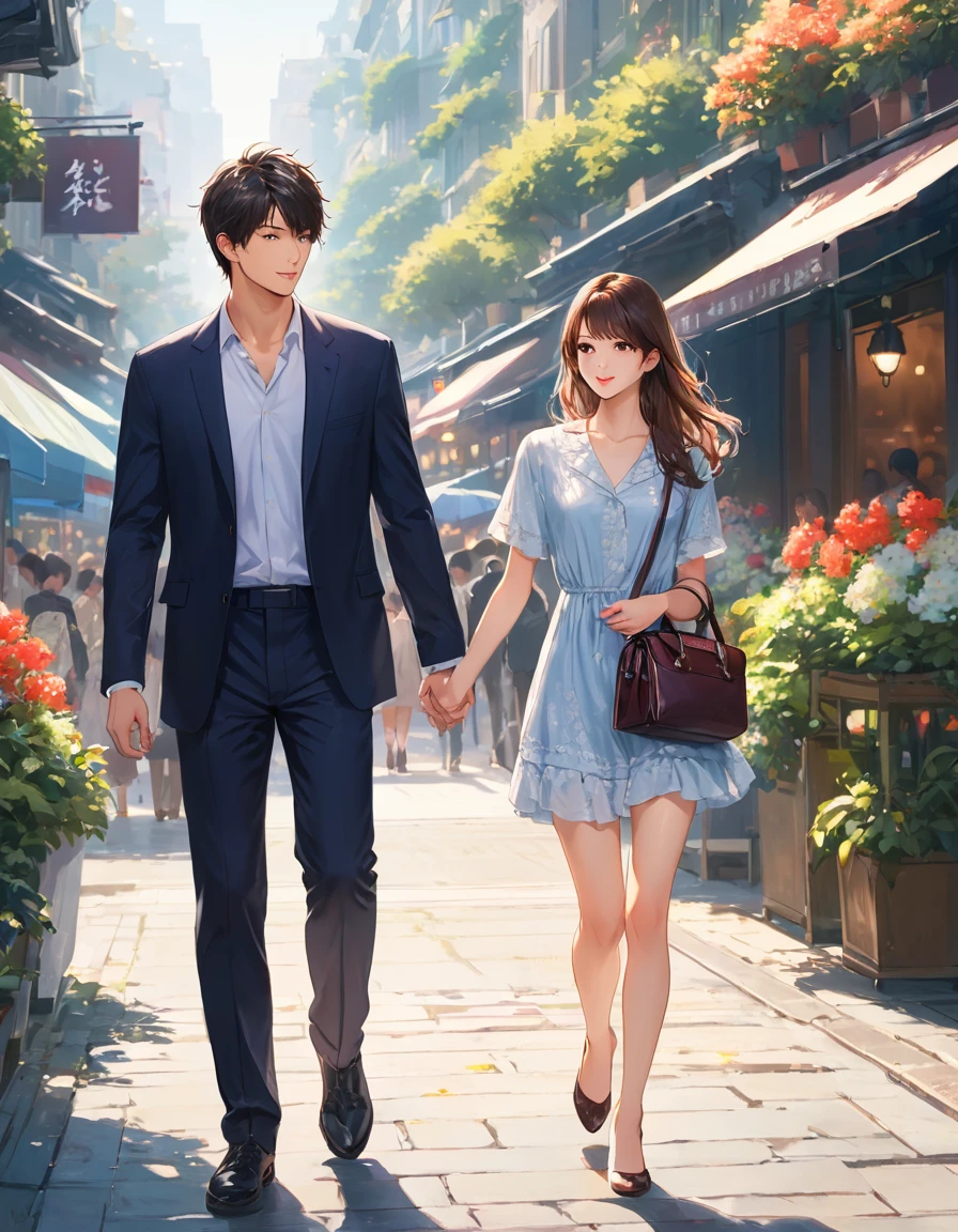 One girl，Super detailed，High resolution，masterpiece，by_style，boyfriend_Holding_hand，1. A girl holding hands with the audience，Walking while looking at me, Let&#39;s take a walk on the bridge, From above,