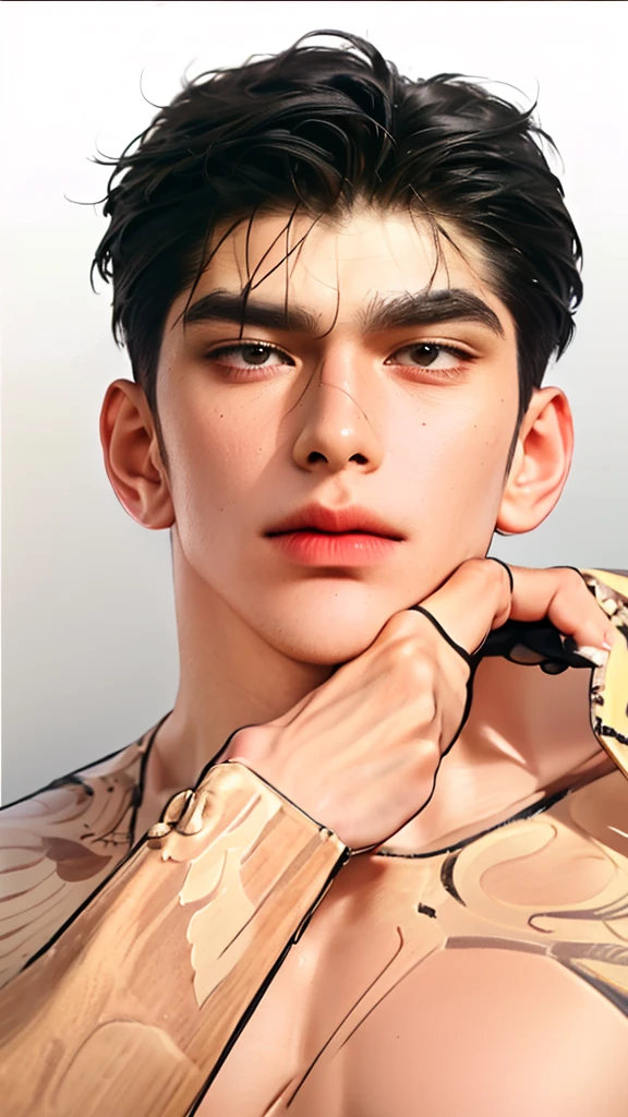 Masterpiece of man, Adult man with firm facial features like an Dutch, black eye, his nose is sharp, mature, black eyes, neat short balck hair, very handsome, white, clean, smooth skin, muscle body realistic, 