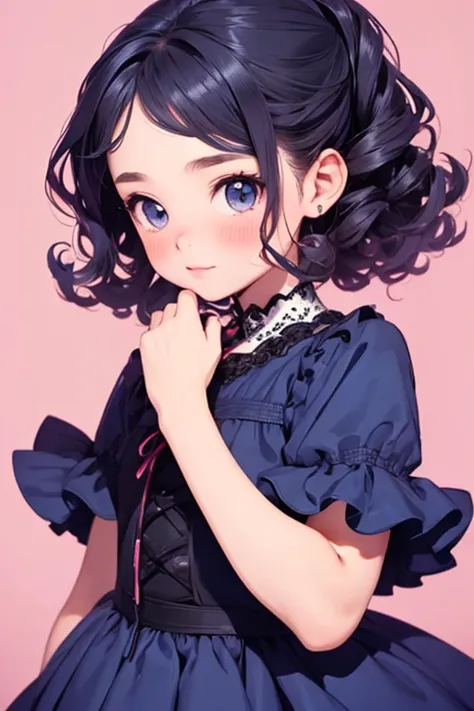 there is nothing, highest quality, girl, 10 year old cute girl，Bluenette, Curly Hair, evil girl, dress
