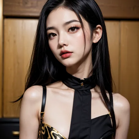 asian girl, (beautiful head, long black hair, black eyes, small mouth, (makeup, pink cheek, lipstick)), (slender body, medium br...