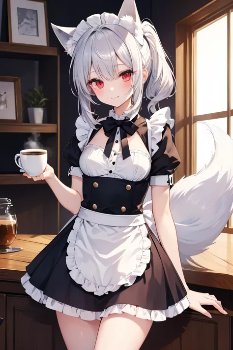 Silver Hair、Red Eye、Fox ears、girl、Small breasts、ponytail、girl、Small breasts、Lolita、Bright smile、Looks about 15 years old、Petan M...