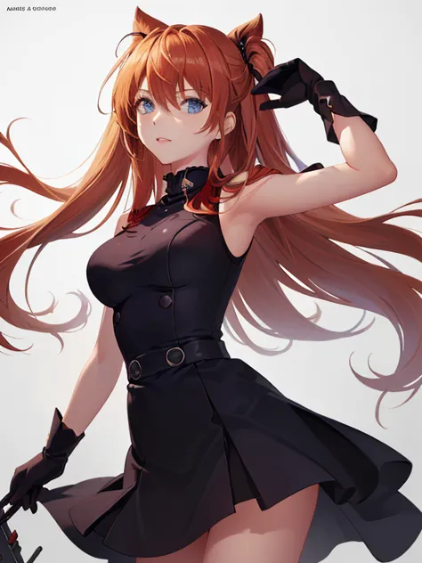german soldier uniform, waffen-ss, fascist, ww2, asuka, goth, anime girl with long red hair and a black dress, blue eyes, ayaka ...