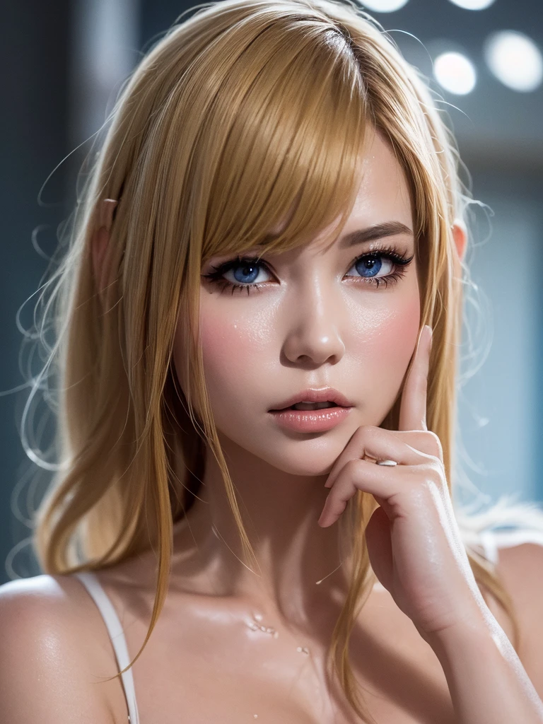 （best quality，4K，master piece：1.2），Beautiful woman，1 girl，Sexy：1.1，dark yellow hair：1.1，Woman in ，Drenched ，super detailed face，detailed lips，detailed eyes，double eyelid，miniskirt white stockings，stand up