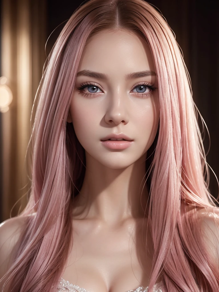 a beautiful young woman with long pink hair, detailed realistic portrait, beautiful detailed eyes, long eyelashes, perfect brown eyes, flawless skin, 20 years old, full body, photorealistic, extremely detailed, high quality, 8k, studio lighting, cinematic lighting, masterpiece, elegant, graceful, intriguing expression, dynamic pose
