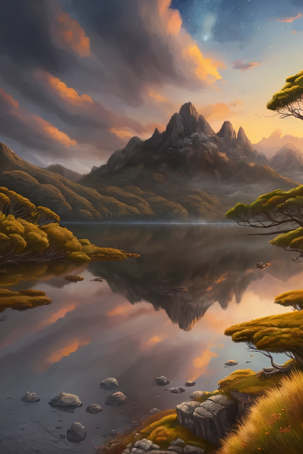 A highly detailed anime illustration, Tasmania Cradle Mountain 
landscape,
vintage, dreamy,  drawing, trending on artstation, UHD, (((by Aaron Limonick))):1.8, atmosphere, luminosity