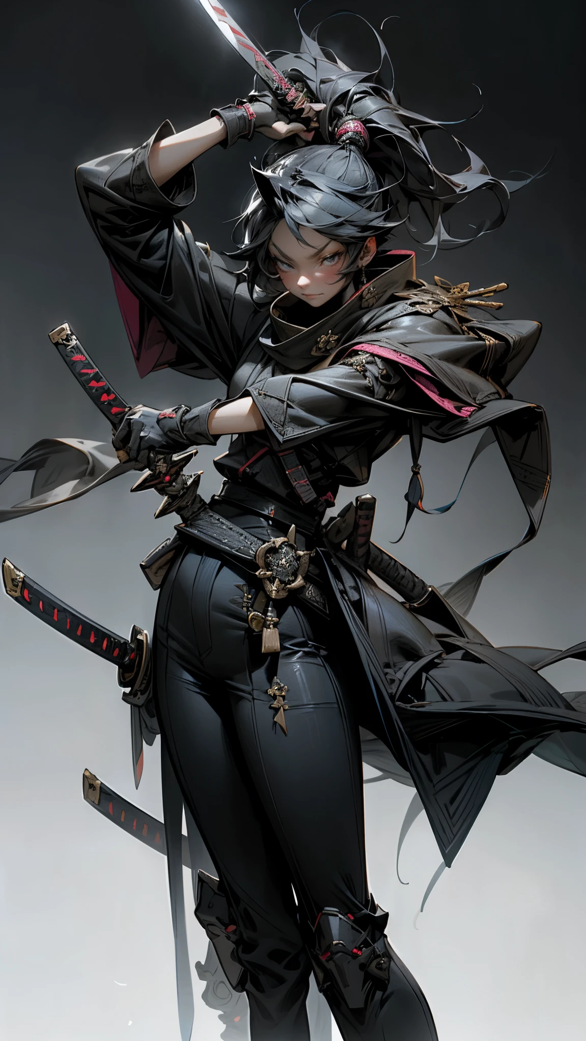 a woman holding a sword in a dark room, 2. 5 d cgi anime fantasy artwork, holding a black katana, stuning fantasy 3 d render, holding katana, unreal engine character art, unsheathing her katana, she is holding a katana sword, yasuke 5 0 0 px models, dramatic wielding katana pose, holding a katana