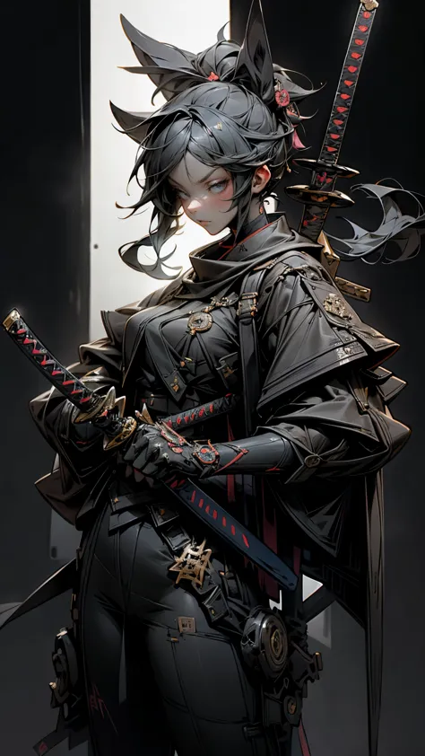 a woman holding a sword in a dark room, 2. 5 d cgi anime fantasy artwork, holding a black katana, stuning fantasy 3 d render, ho...